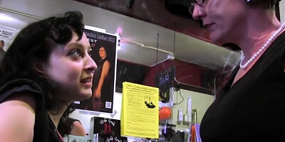 MILF in Glasses Plays with her Stepdaughter's Pussy in the Shop