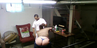 Curvy white MILF is spanked and fucked in the basement