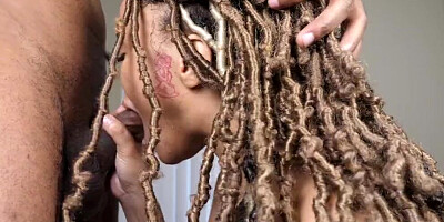 Cute ebony doll is sucking dude's BBC in this homemade video