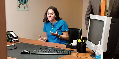 Demi Diveena sucks dude's prick and gets fucked hard inside the office