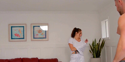 ADULT TIME - Curvy Masseuse Bella Blu Oils Up Her Client's Cock For HARDCORE NURU MASSAGE!