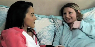 Two chicks in pajamas are being fucked by these two horny guys