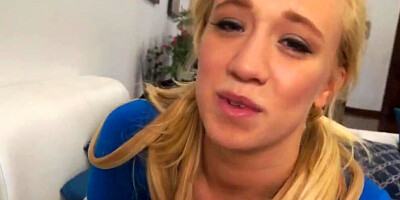 Naughty blonde strokes a cock and fucks in a POV-style video