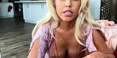 Stepson pussy fucking his slutty blonde MILF stepmom after helping her with the air conditioning