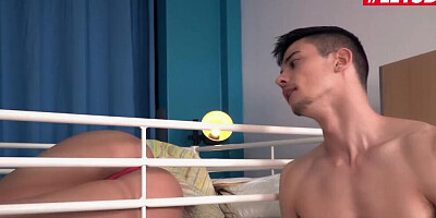 Hostel room anal fucking between a long cock and a hungry teen ass