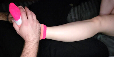 Step-Sister Pulls My Dick Out With Her Toes And I Cum Everywhere