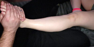 Step-Sister Pulls My Dick Out With Her Toes And I Cum Everywhere