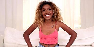 Oiled-up ebony girl sucks a big white dick and gets hammered