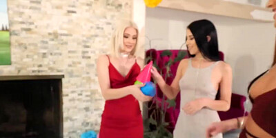 18 years old teen Jessie Saint invites her two BFFs Alex Coal and Scarlett Mae for her birthday party, but the party takes a turn into a fuck party!