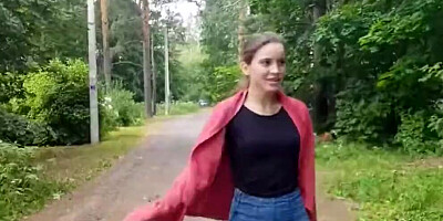 POV outdoor blowjob and sex with a cute teen darling