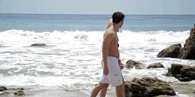 Beautiful blonde babe enjoys her partner's pussy licking outdoors on the hillside