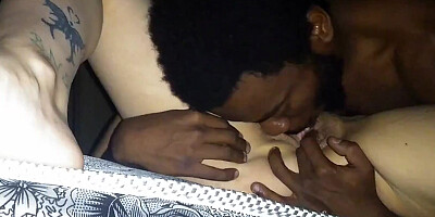 Interracial amateur couple have sensual nighttime sex