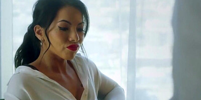 Foxy chick Adriana Chechik is double-dicked by two horny studs