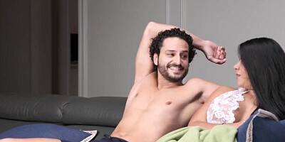 I fucked my stepbrother in our parents house while they rest and squirted on their new sofa