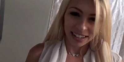 Blonde beauty is sucking and riding dude's cock in this close-up footage