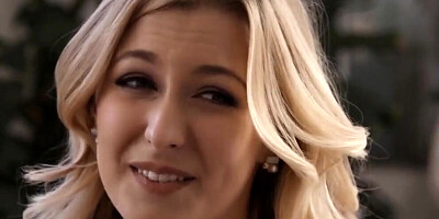 Bearded man is sharing the bed with an angelic blonde babe