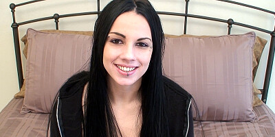 Slutty schoolgirl Raven is demonstrating her blowjob skills on a porn casting