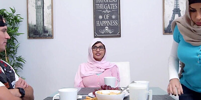 Mia Khalifa and Julianna Vega playing with a biker