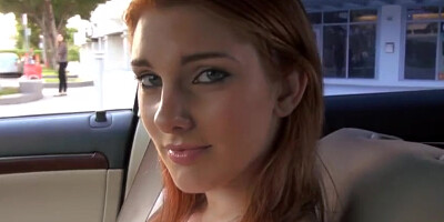Busty redhead fucking in strangers car