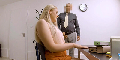 Blonde secretary fucks in crazy scenes on her first day