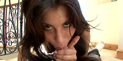 A Spanish woman is getting a cock placed inside her sexy mouth