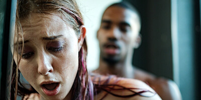 Romantic sex scene with white chick and black dude