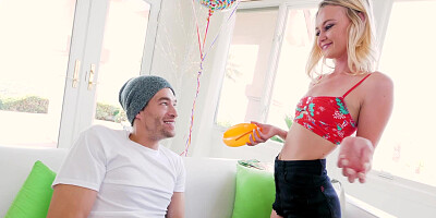 Huge dick stretches the cunt of a petite teen cutie