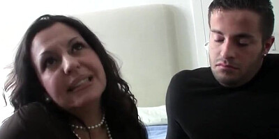 Chubby MILF is poked in face and pussy with a thick hard cock