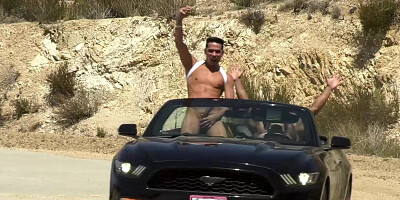 Two bisexual guys have a passionate outdoor threesome with a lusty blonde