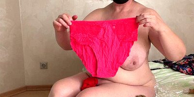 A lot of panties, stockings and tights of mature milf with big boobs, fat ass, shaved pussy. Fetish with underwear. BBW