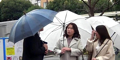 Slutty Asian cougars are having blowjob competition on that guy