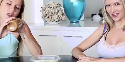 Blonde chick fucks with her boyfriend while her roommates are sleeping