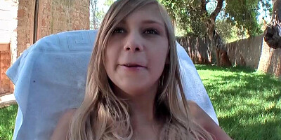 Depraved blonde Lena Nitro takes a thick cock in the yard