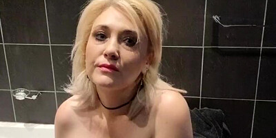 Chubby Mature Blonde Secretly Smoking in the bathroom and ashes on her big tits and pink pussy