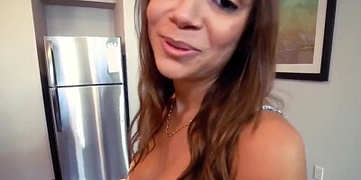 Young brunette MILF is getting her pussy pounded by a very long rod