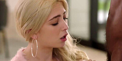 A humongous black pecker is stretching this petite blonde girl