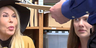 Blonde granny and a brunette teen will have to bang a cop after caught shoplifting