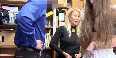 Blonde granny and a brunette teen will have to bang a cop after caught shoplifting