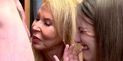 Blonde granny and a brunette teen will have to bang a cop after caught shoplifting