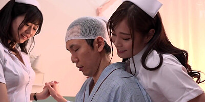 Slutty Jaoanese nurses are sharing patient's prick in a 3some
