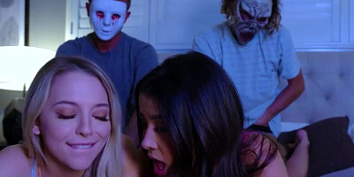 Two Stepbrothers Put On Masks To Trick Their Cute Sisters