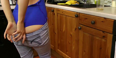 Carmen Cox is getting naked in the kitchen and masturbates her puss