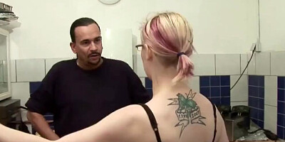 Nerdy girl is being fucked from behind by a kinky stepdaddy