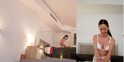 Sexy busty latina service room hotel accepts money for fuck hot POV with Nick Moreno