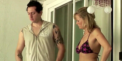 German Milf seduce step-son to fuck after homework in garden