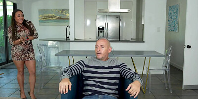 Horny lad fucking his busty housewife MILF step aunt while her husband is watching TV