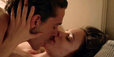 Slim brunette with small firm tits and a hairy pussy fucks passionately