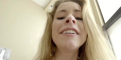 Couch dick ride with sweet long haired blonde teen