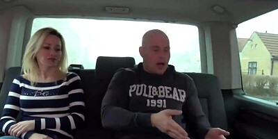 Blonde sucking a hard dick in the back of a van before getting publicly fucked