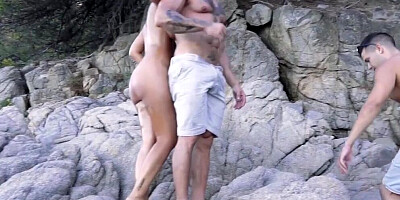 Claudia Bavel is being fingered and double dicked in the woods